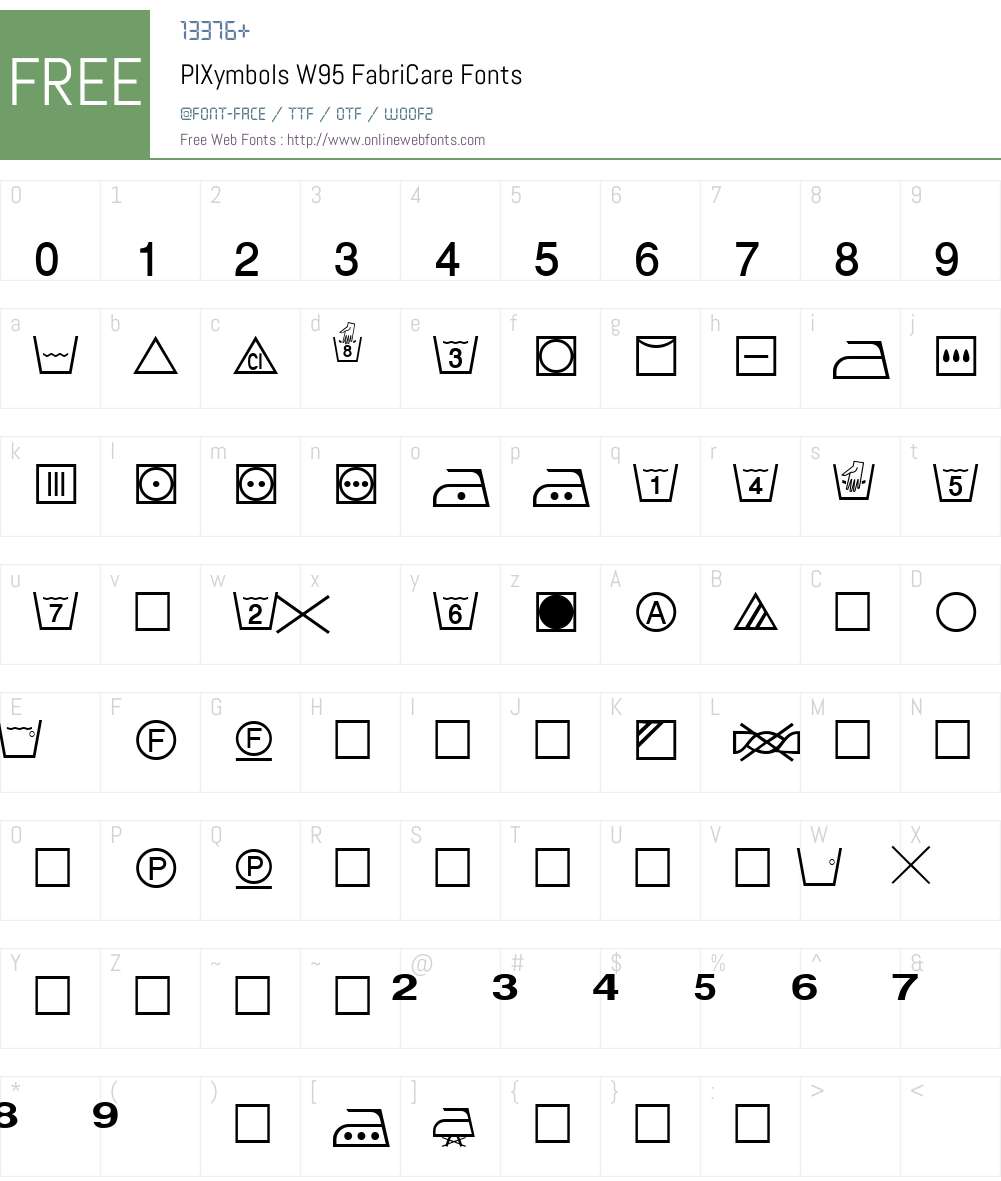 PIXymbolsW95-FabriCare Font Screenshots
