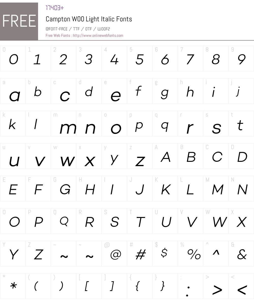 CamptonW00-LightItalic Font Screenshots