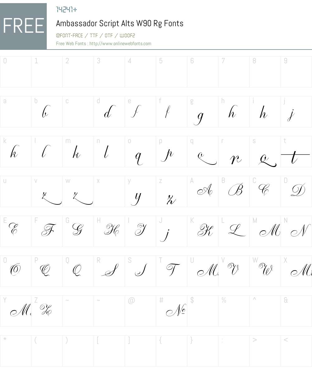 AmbassadorScriptAltsW90-Rg Font Screenshots