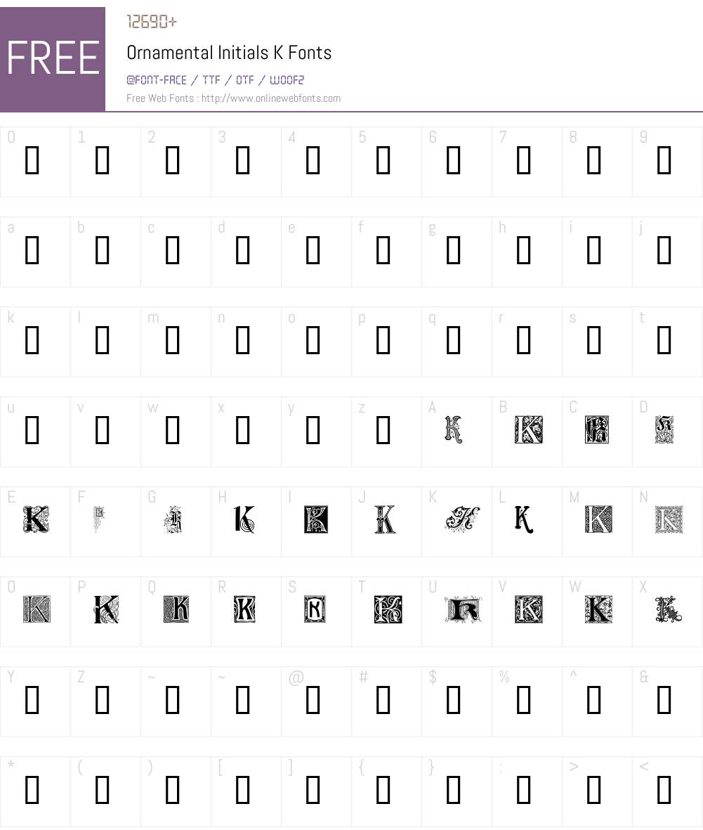Ornamental Initials K Font Screenshots