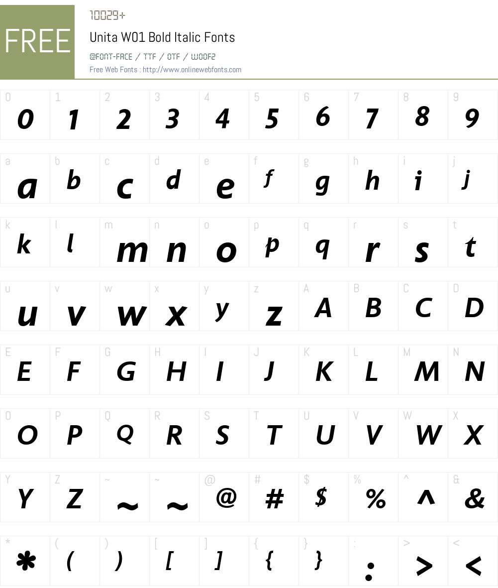 UnitaW01-BoldItalic Font Screenshots