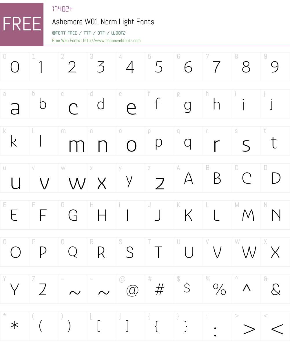 AshemoreW01-NormLight Font Screenshots