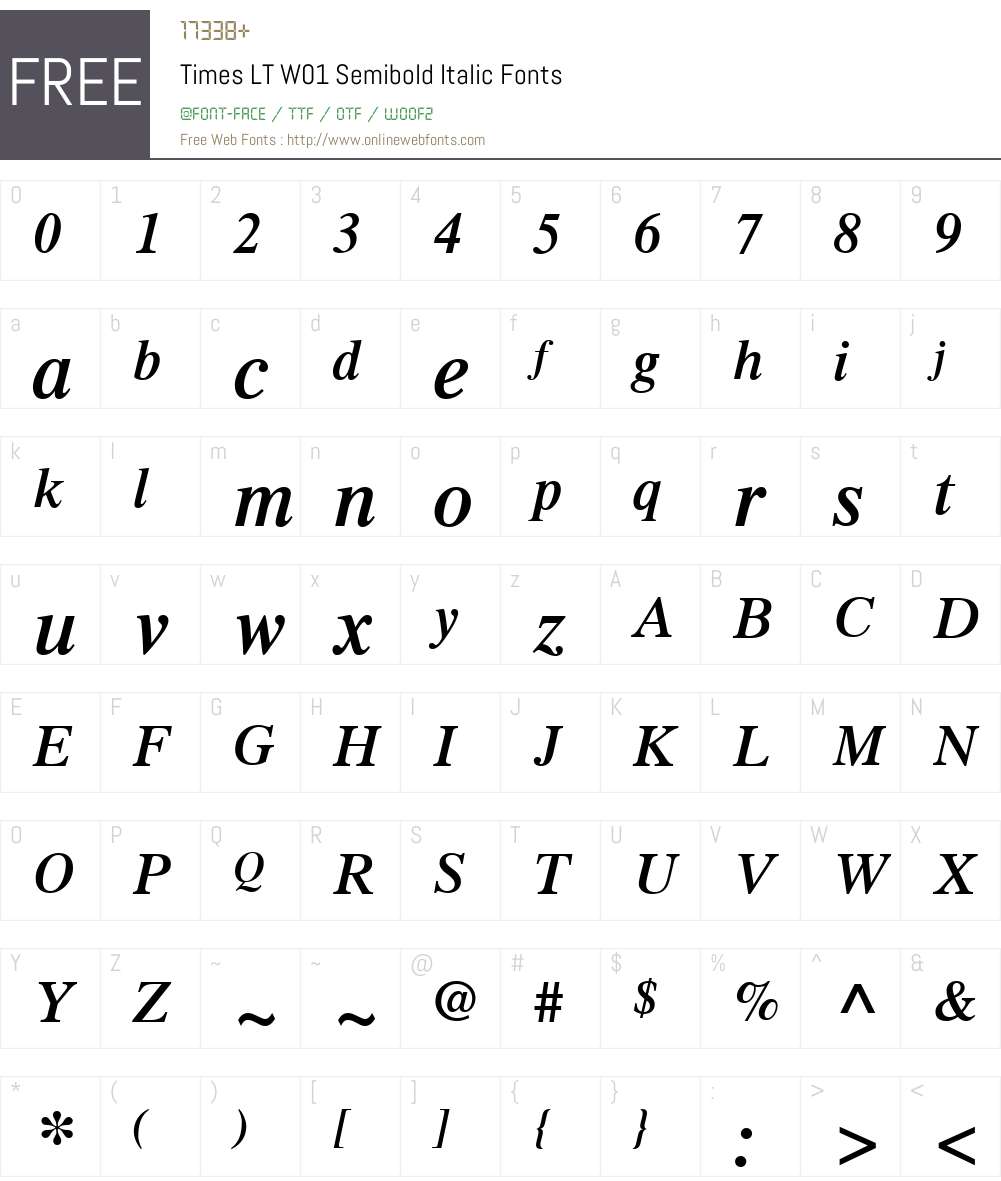 TimesLTW01-SemiboldItalic Font Screenshots