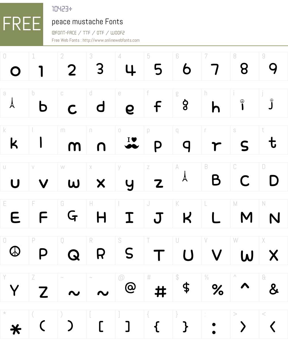 peace mustache Font Screenshots