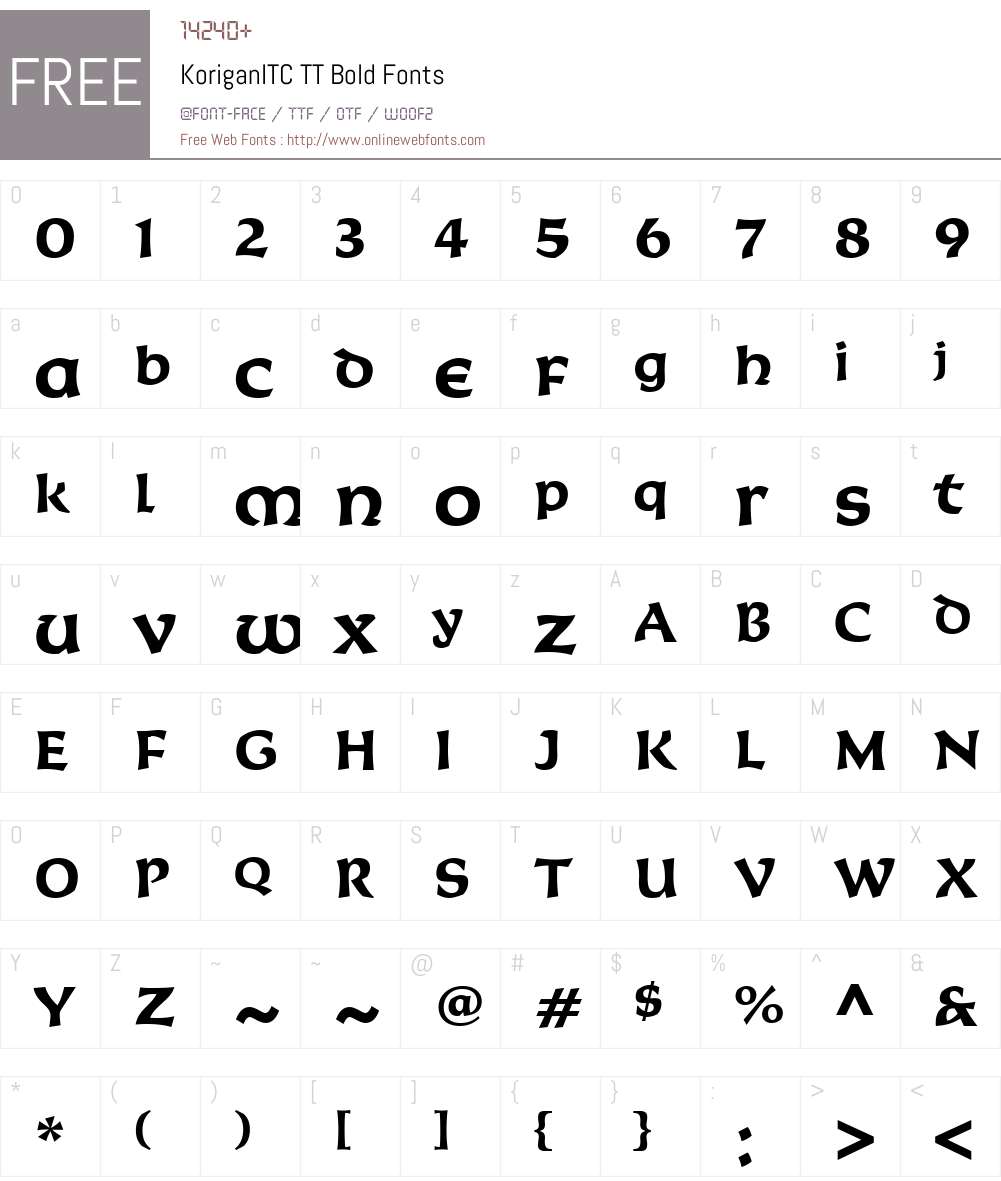 KoriganITC TT Font Screenshots