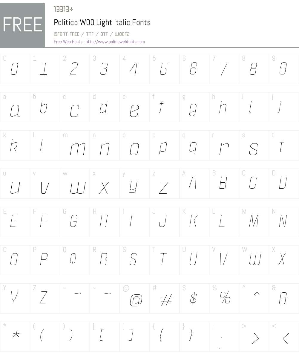 PoliticaW00-LightItalic Font Screenshots