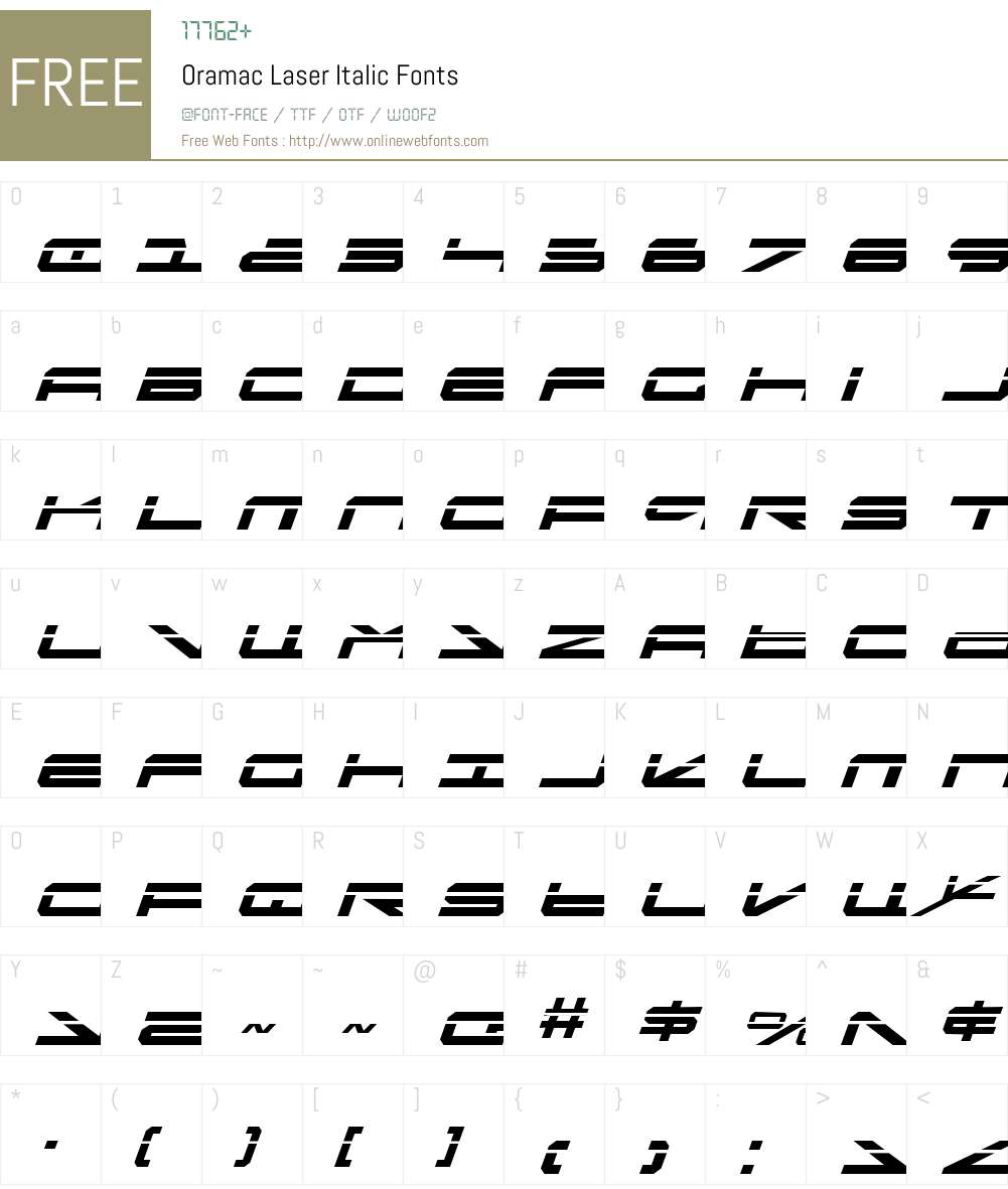 Oramac Laser Italic Font Screenshots