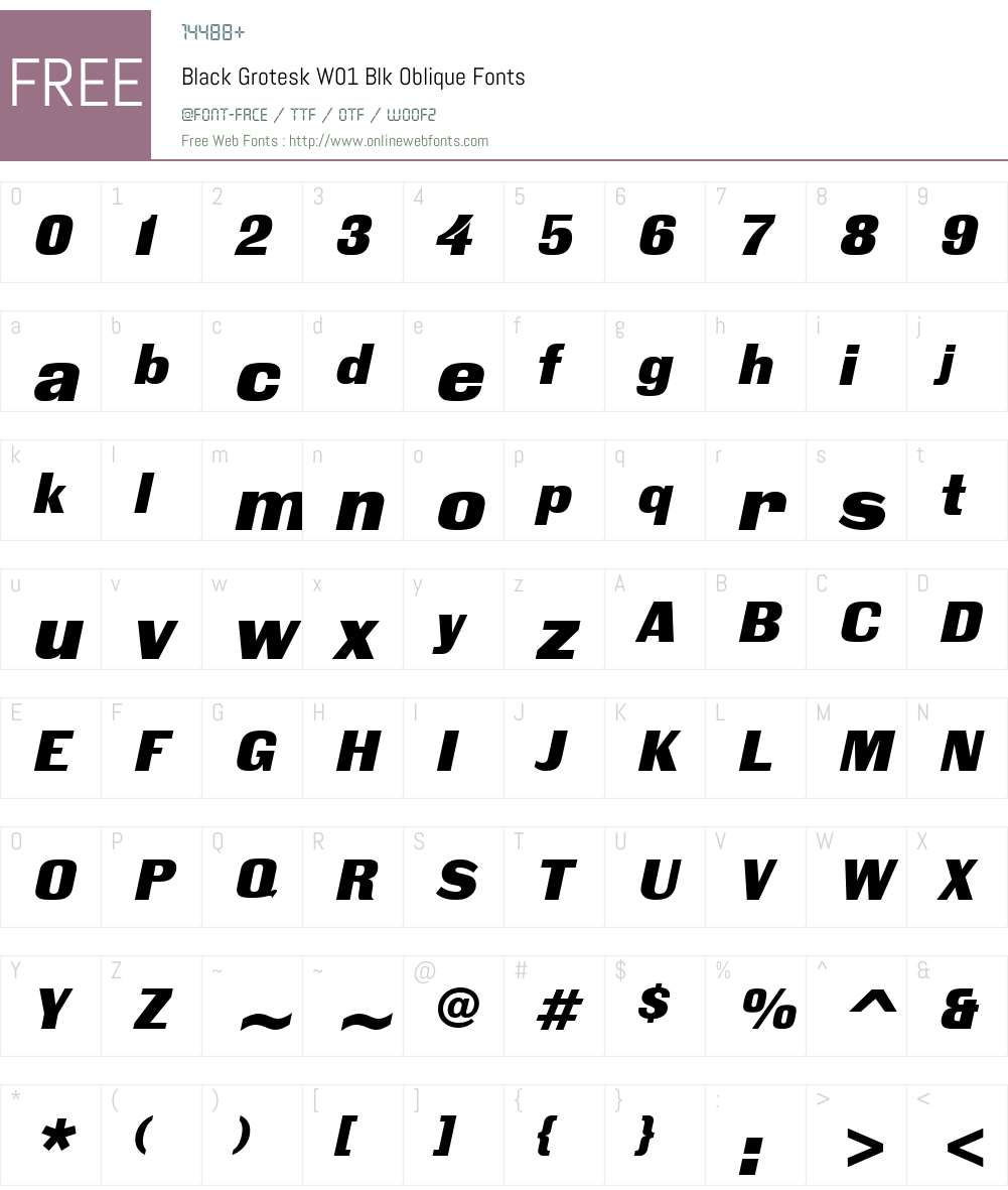 BlackGroteskW01-BlkOblique Font Screenshots