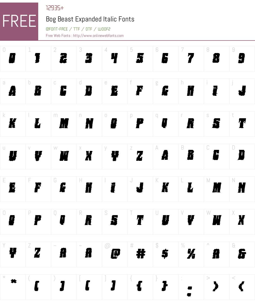 Bog Beast Expanded Italic Font Screenshots