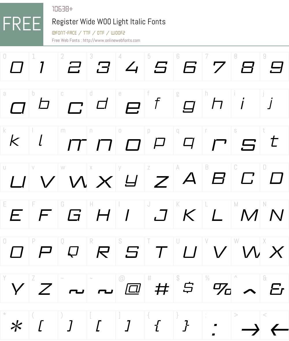 RegisterWideW00-LightItalic Font Screenshots