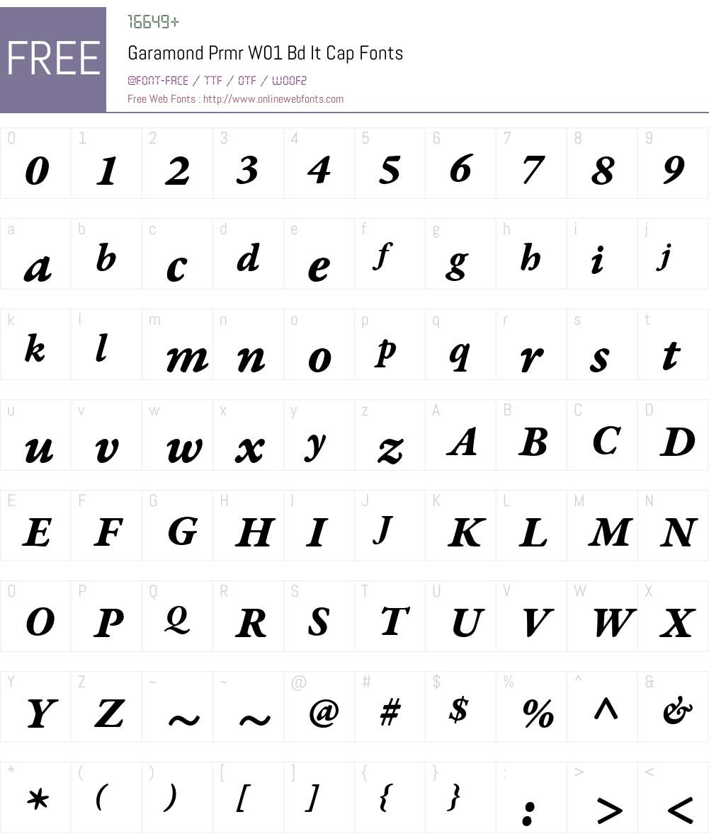 GaramondPrmrW01-BdItCap Font Screenshots