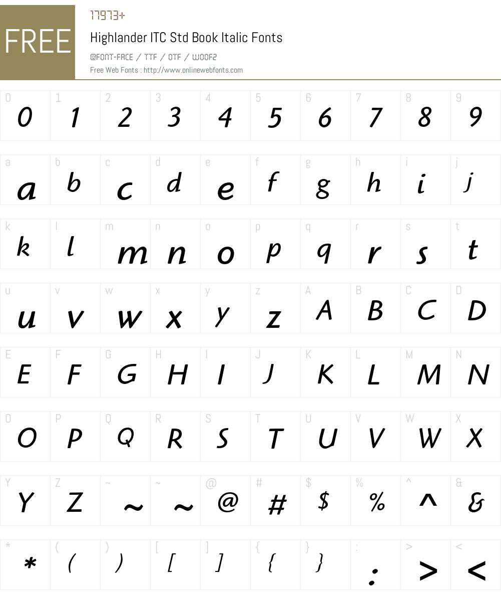 Highlander ITC Std Font Screenshots