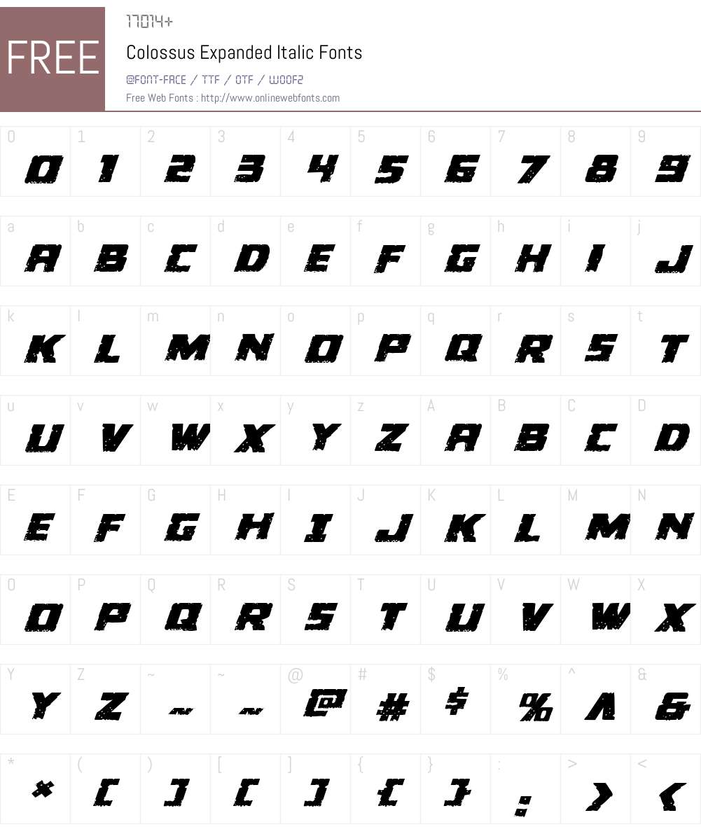 Colossus Expanded Italic Font Screenshots