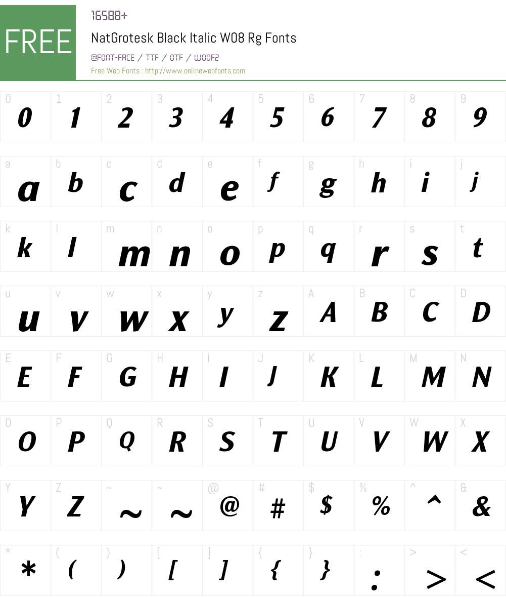 NatGroteskBlackItalicW08-Rg Font Screenshots