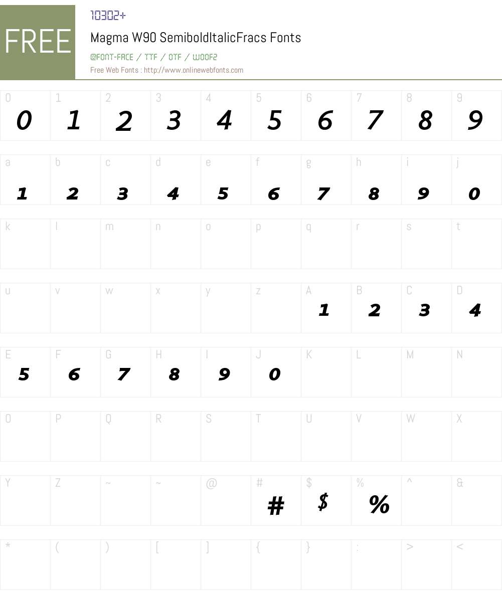 MagmaW90-SemiboldItFracs Font Screenshots