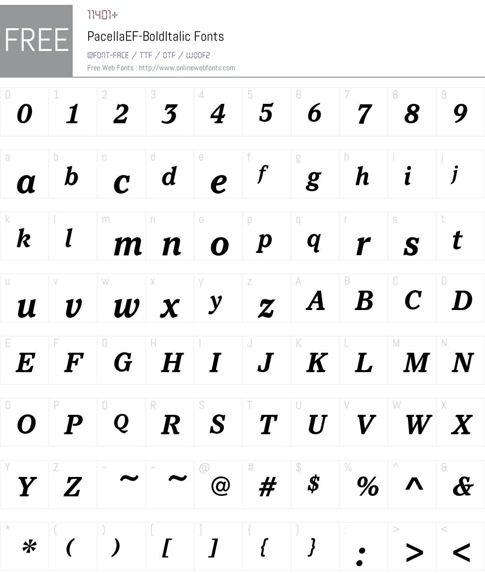 PacellaEF-BoldItalic Font Screenshots