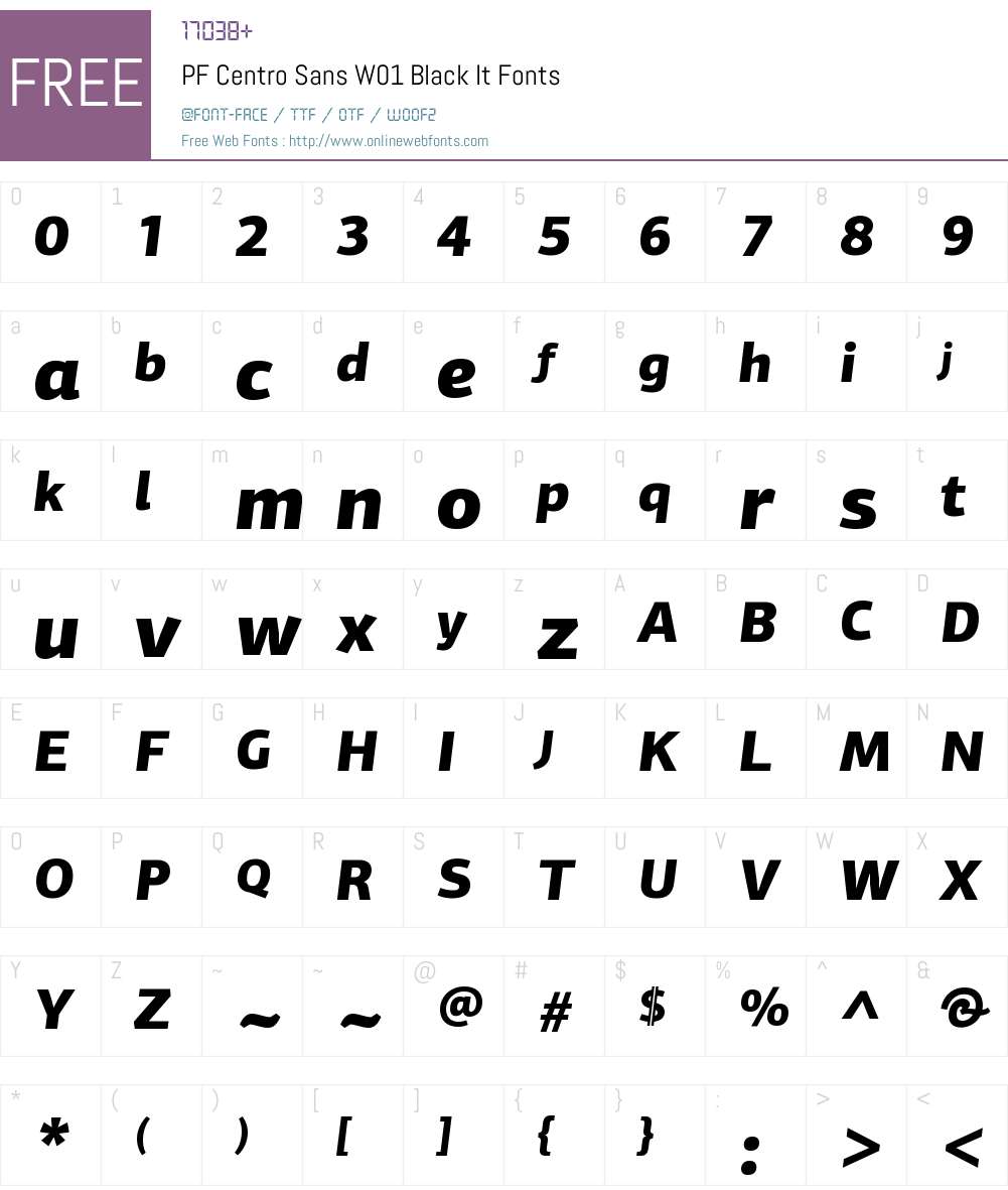 PFCentroSansW01-BlackItalic Font Screenshots