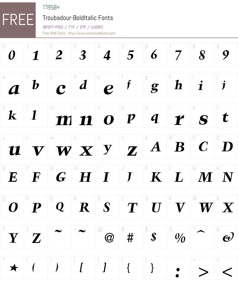 Troubadour Font Screenshots