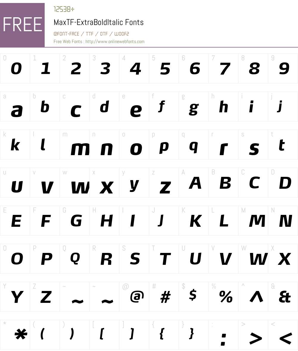 MaxTF-ExtraBoldItalic Font Screenshots