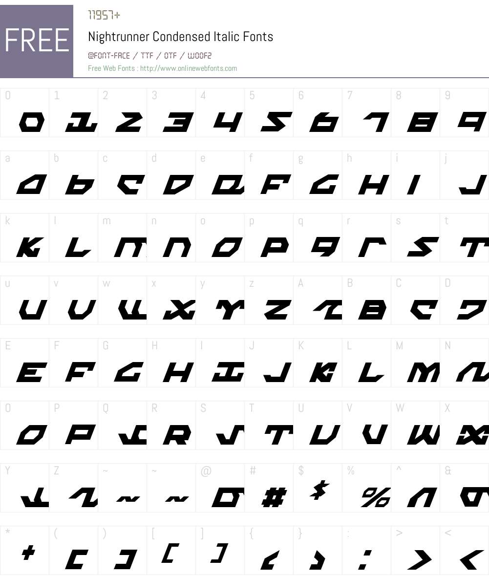 Nightrunner Condensed Italic Font Screenshots