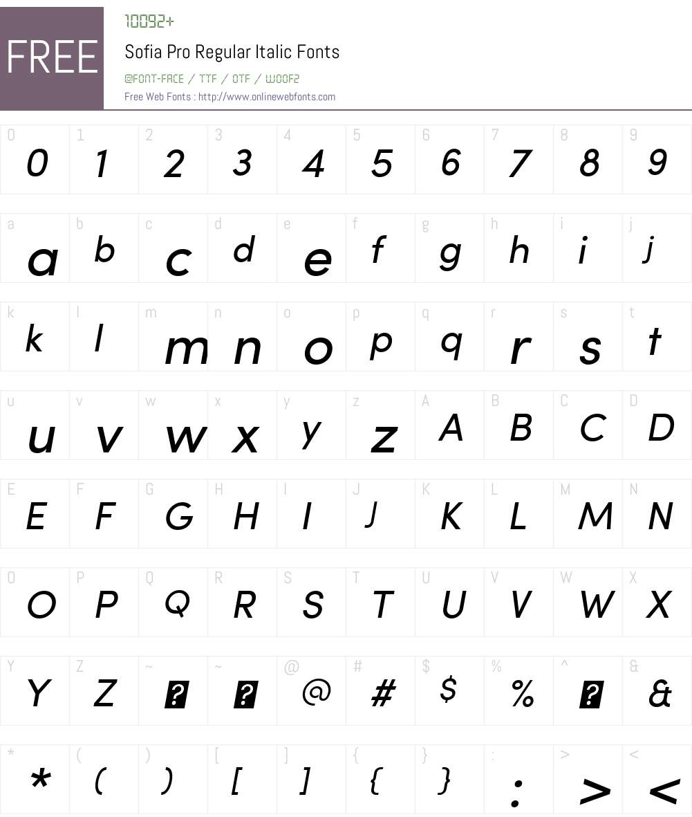 SofiaProRegular-Italic Font Screenshots