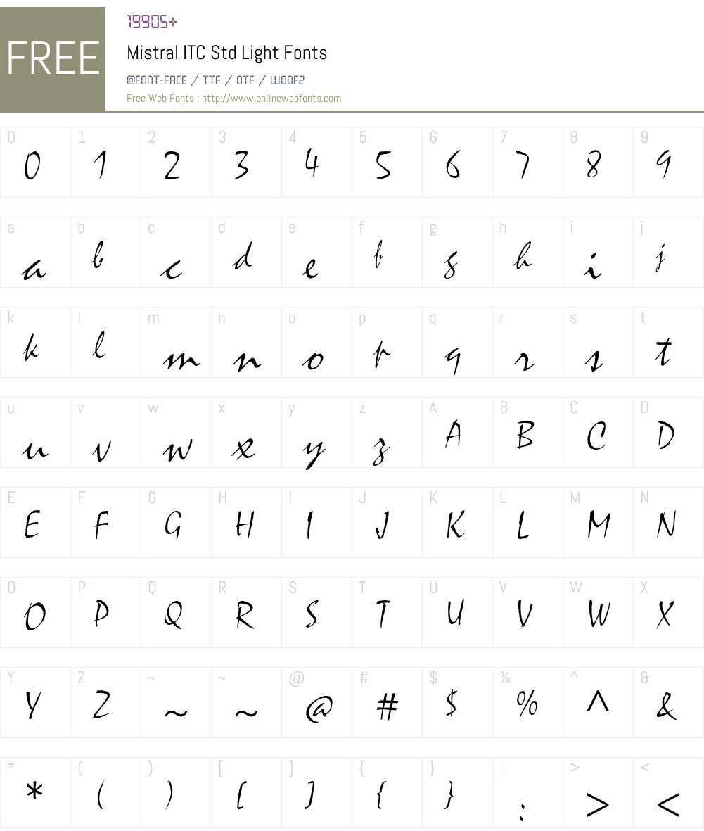 Mistral ITC Std Light Font Screenshots