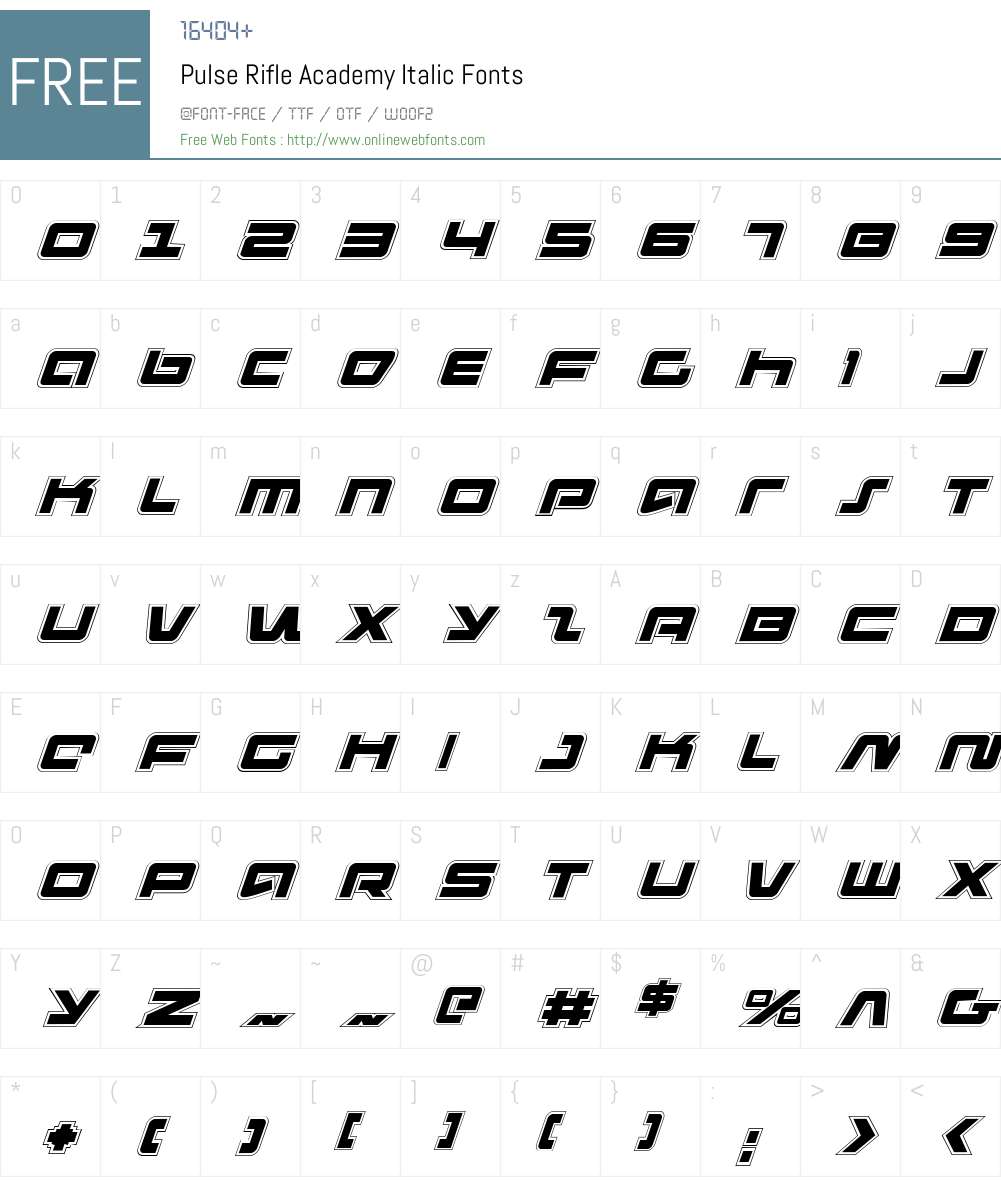 Pulse Rifle Academy Italic Font Screenshots