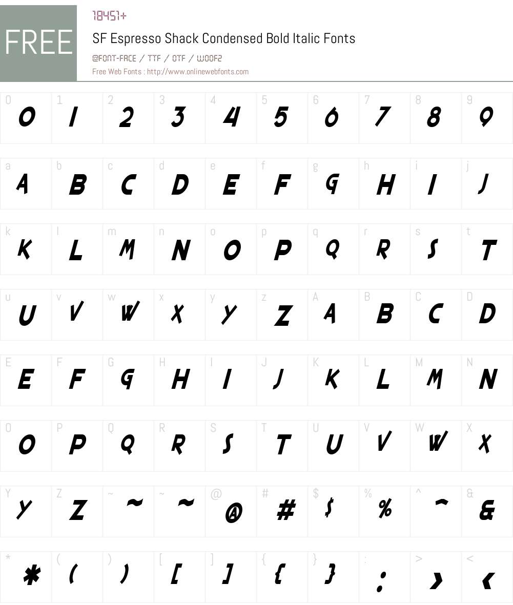 SF Espresso Shack Condensed Font Screenshots