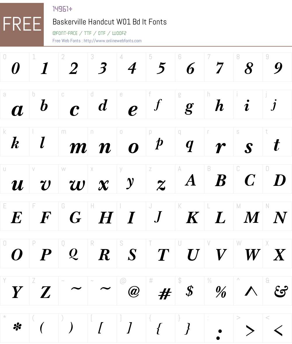 BaskervilleHandcutW01-BdIt Font Screenshots