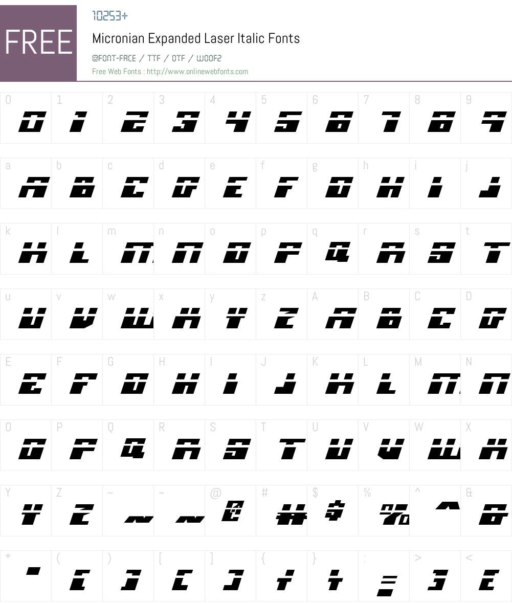 Micronian Expanded Laser Italic Font Screenshots