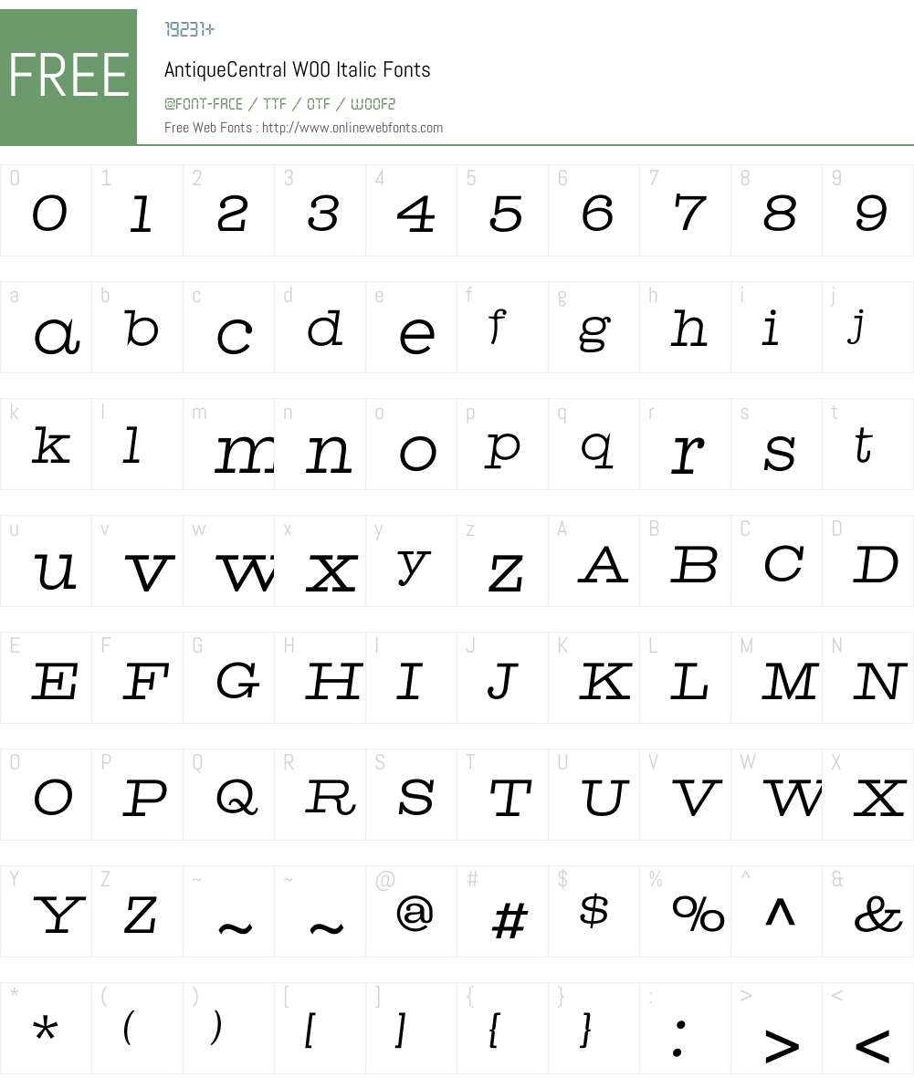 AntiqueCentralW00-Italic Font Screenshots