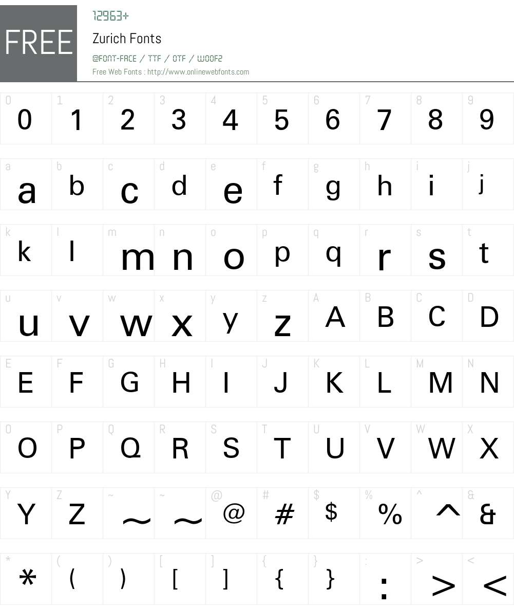 Zurich Font Screenshots