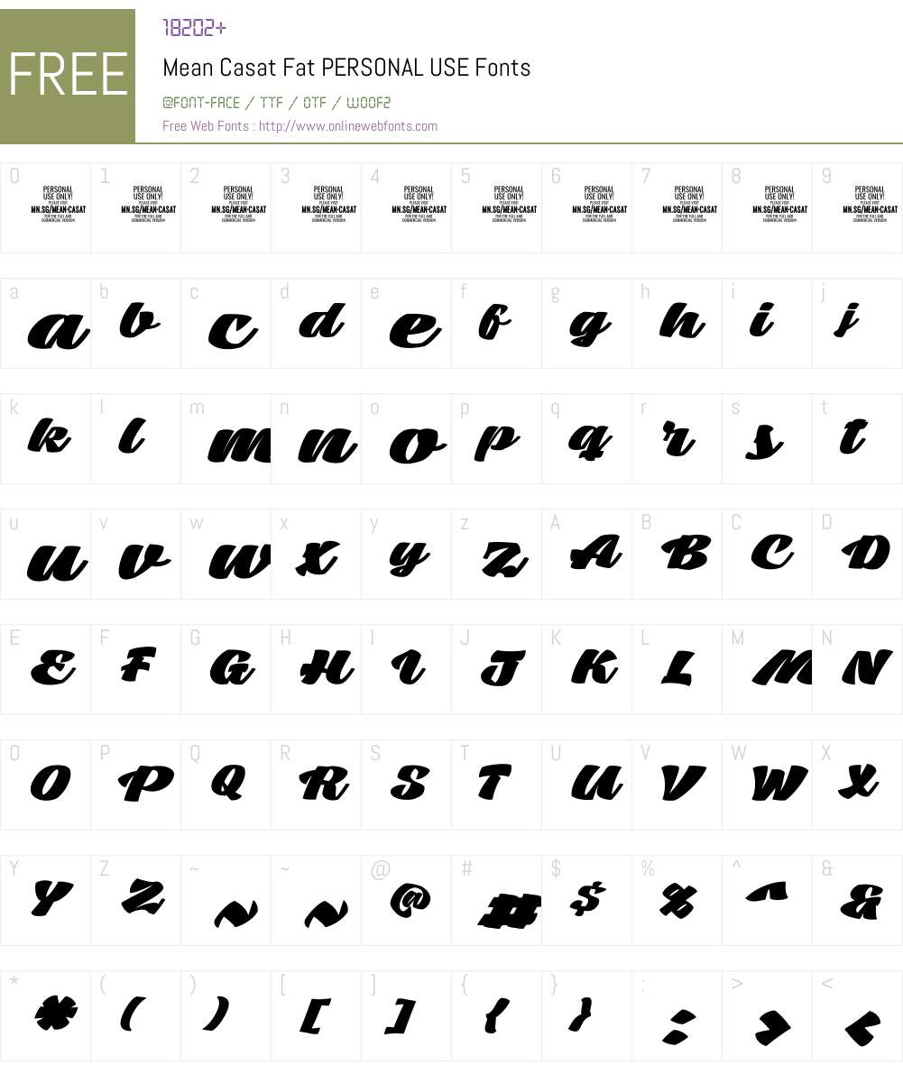 Mean Casat Fat PERSONAL USE Font Screenshots