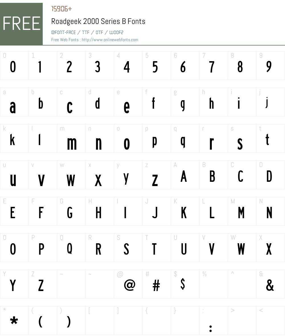 Roadgeek 2000 Series B Font Screenshots