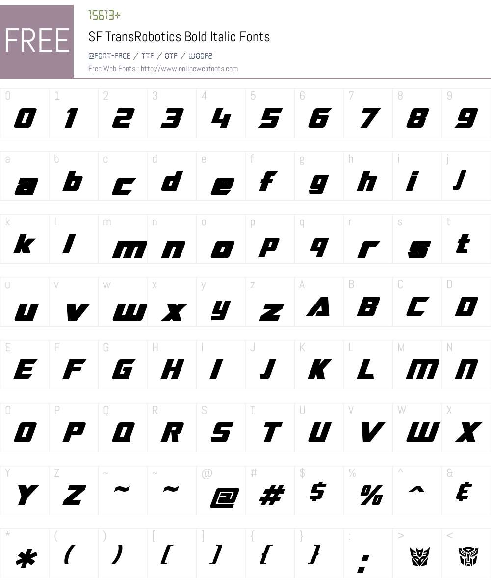 SF TransRobotics Font Screenshots