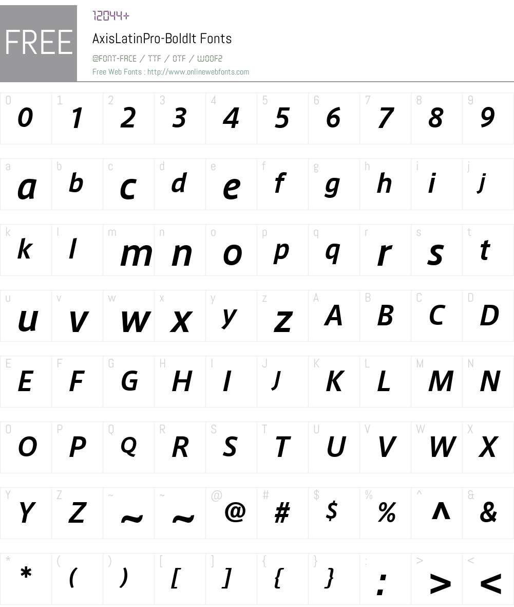 AxisLatinPro-BoldIt Font Screenshots