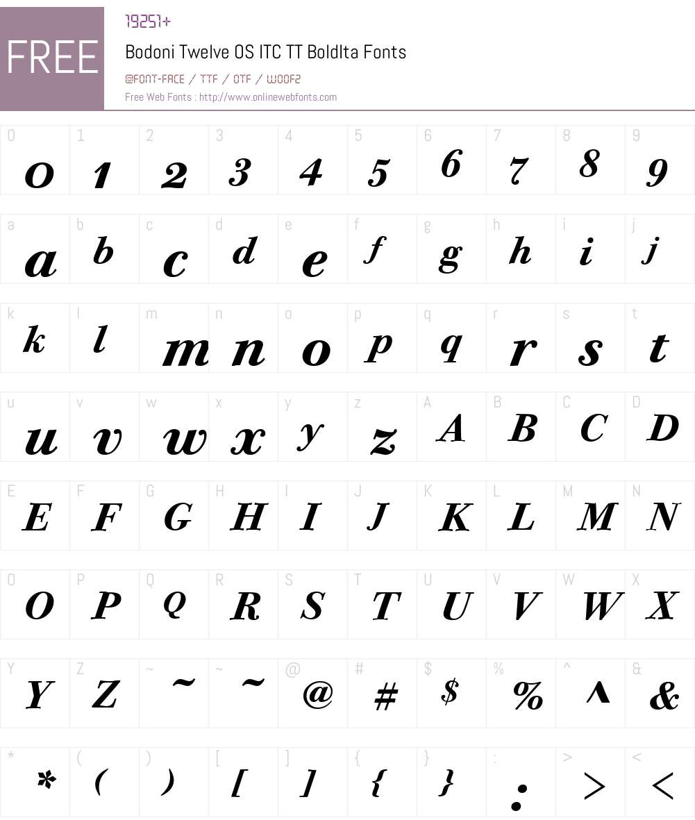 Bodoni Twelve OS ITC TT Font Screenshots