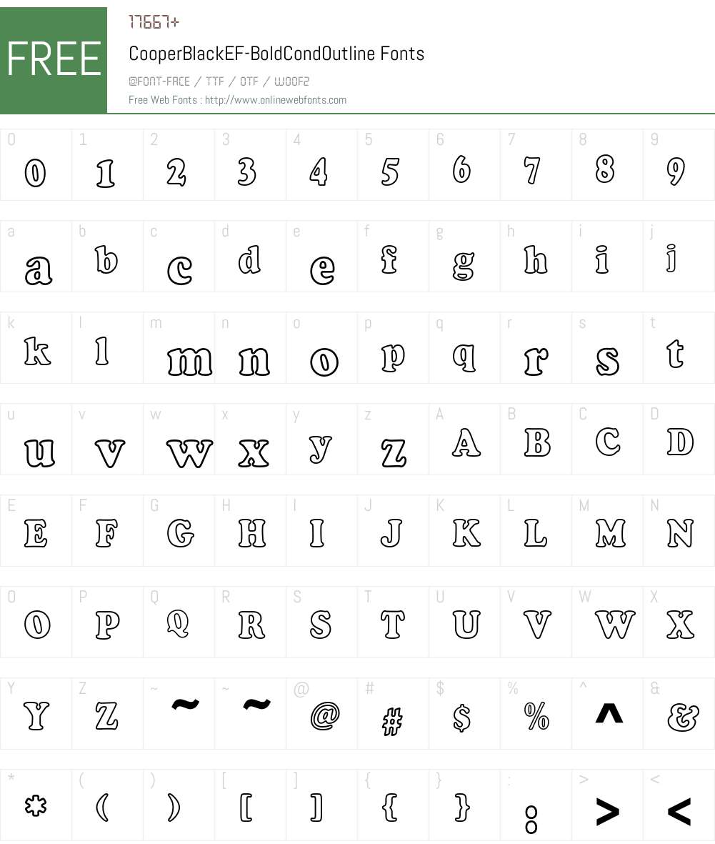 CooperBlackEF-BoldCondOutline Font Screenshots