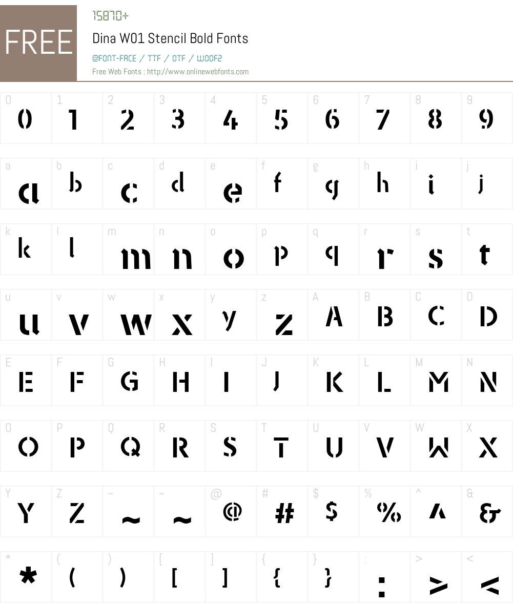 DinaW01-StencilBold Font Screenshots