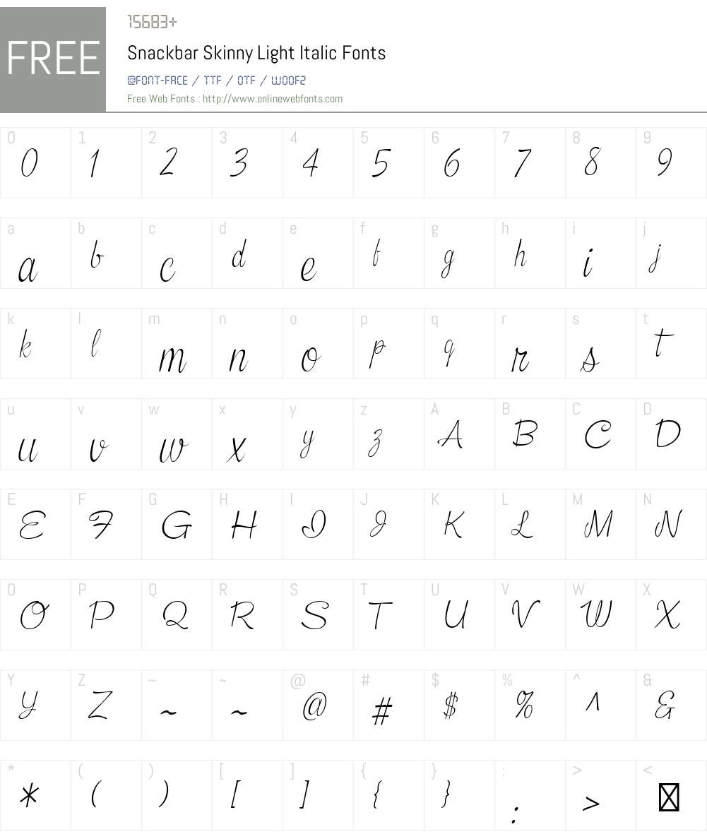 Snackbar-SkinnyLightItalic Font Screenshots