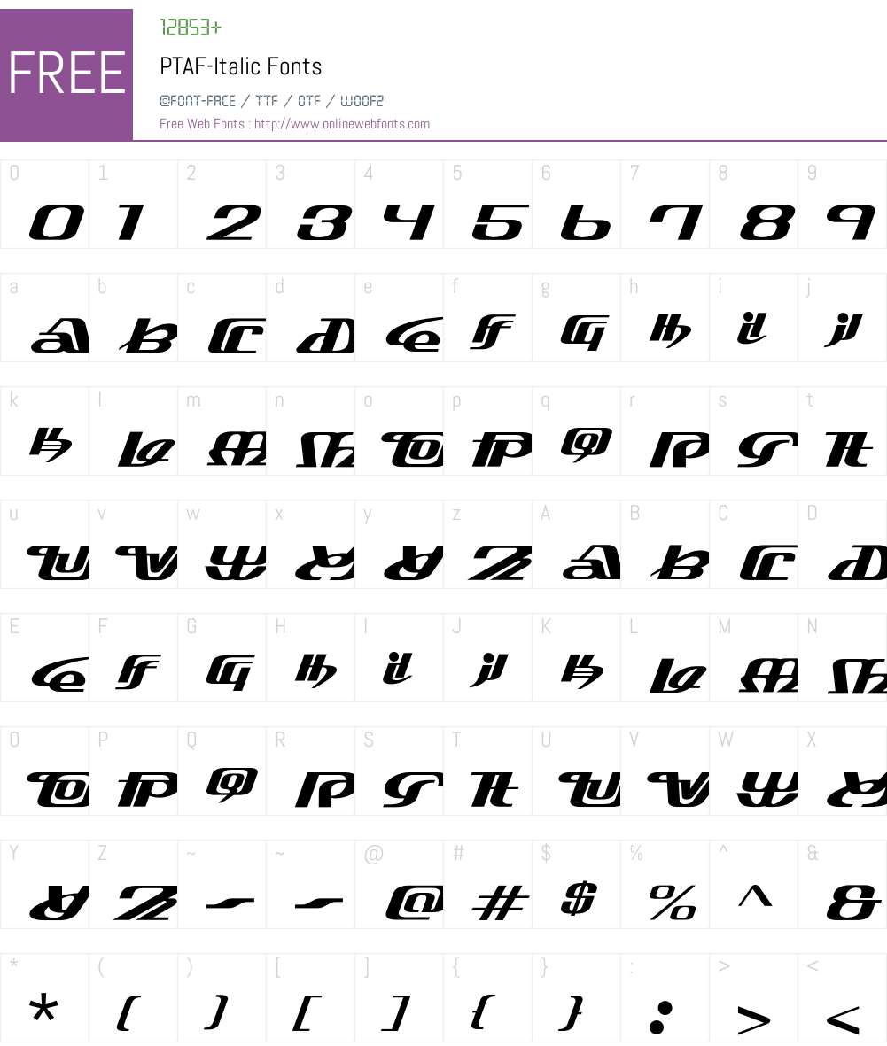 PTAF Font Screenshots