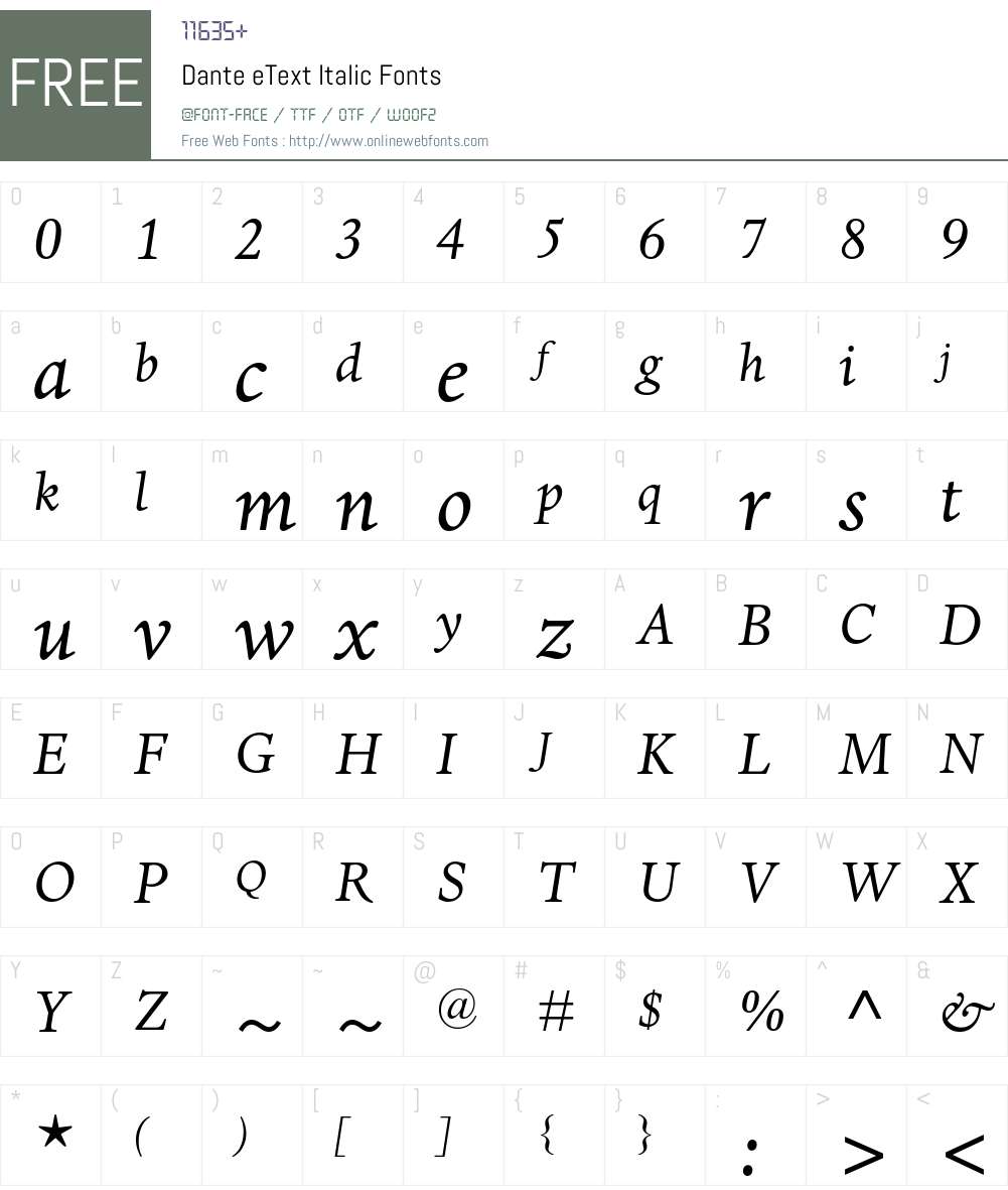 DanteeText-Italic Font Screenshots