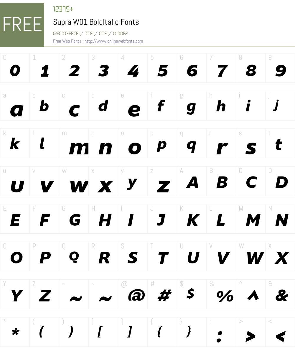 SupraW01-BoldItalic Font Screenshots