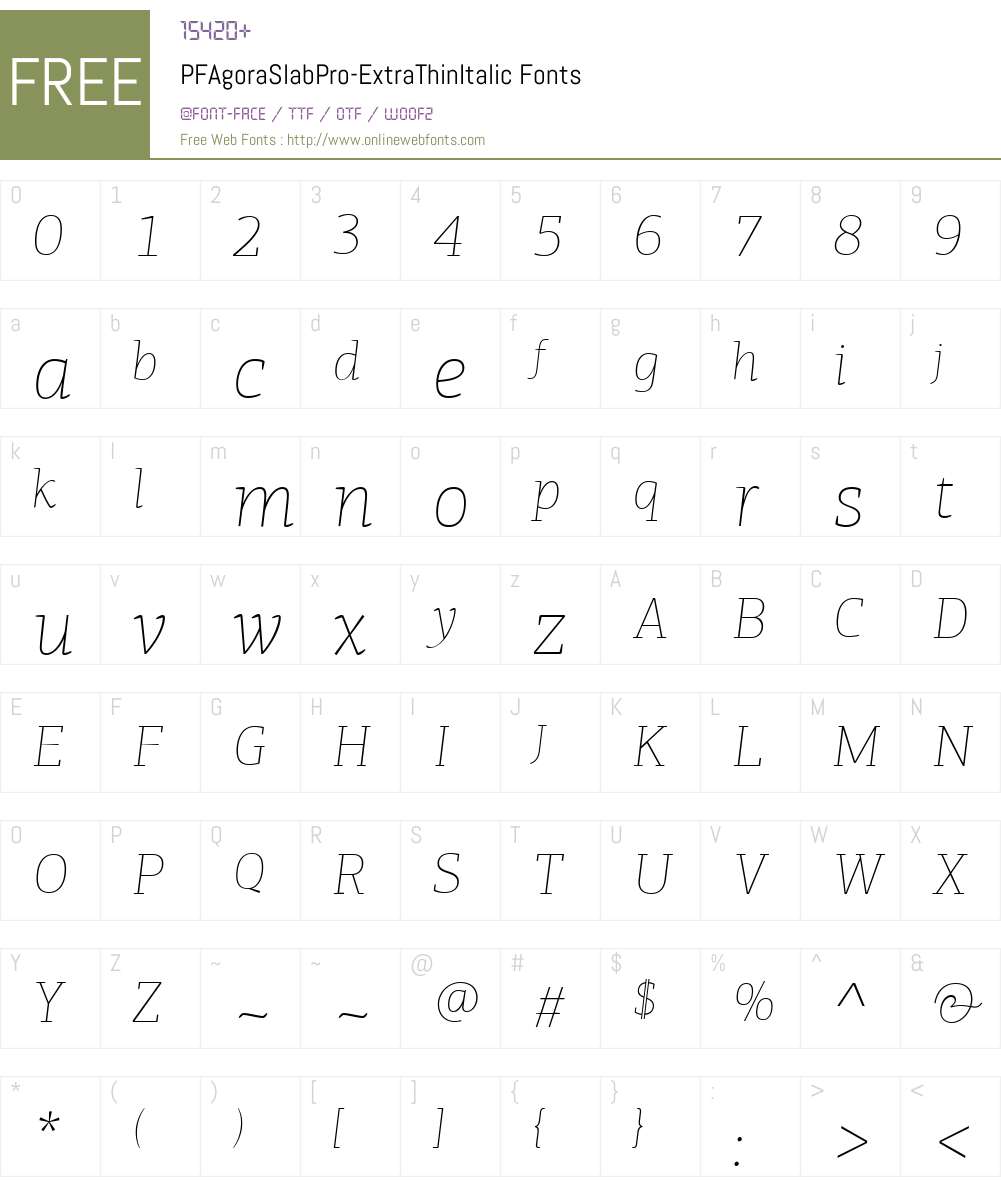 PF Agora Slab Pro ExtraThin Font Screenshots