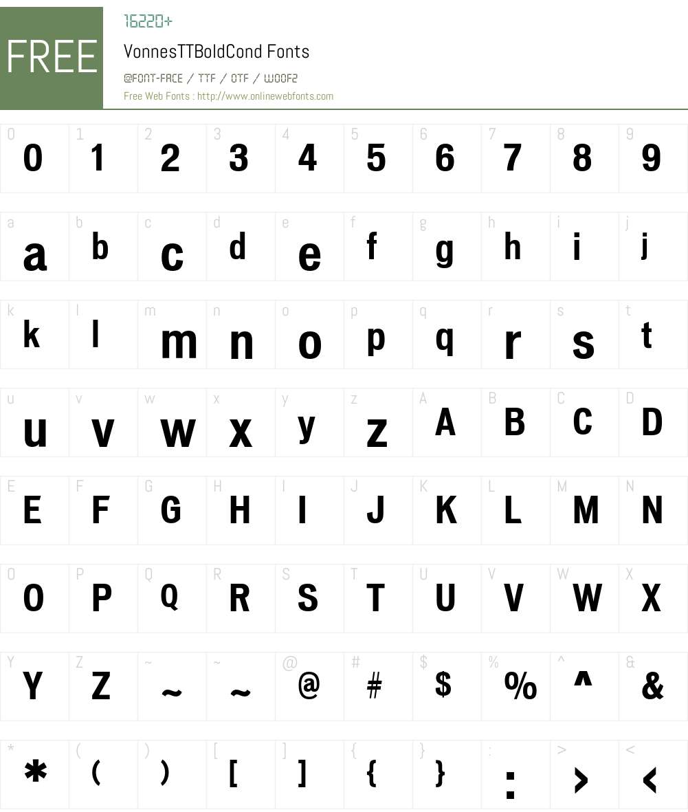 VonnesTTBoldCond Font Screenshots
