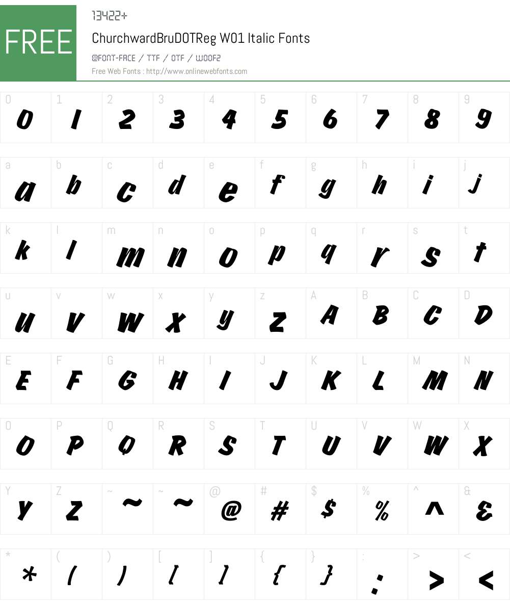 ChurchwardBruDOTRegW01-It Font Screenshots