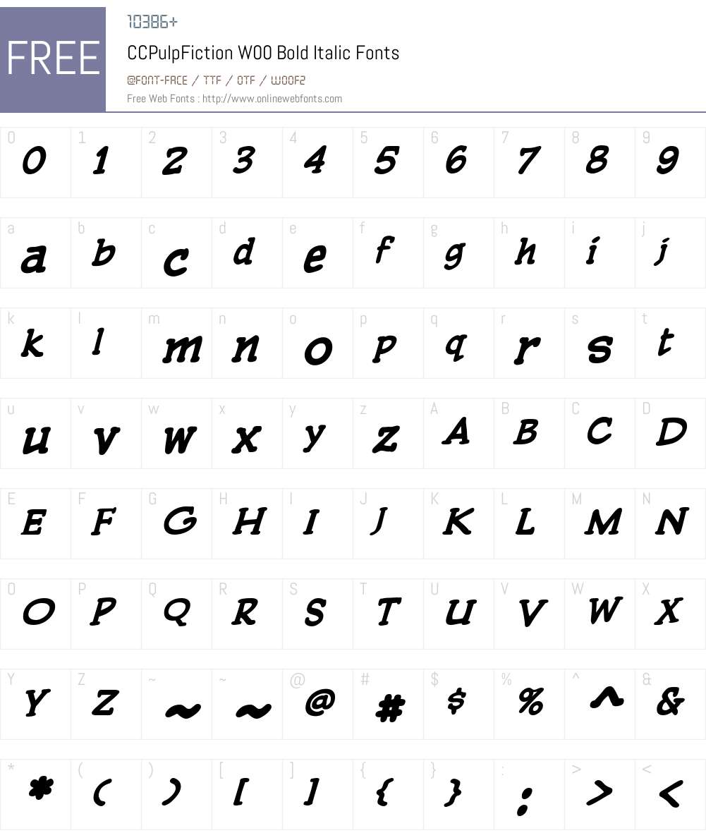 CCPulpFictionW00-BoldItalic Font Screenshots