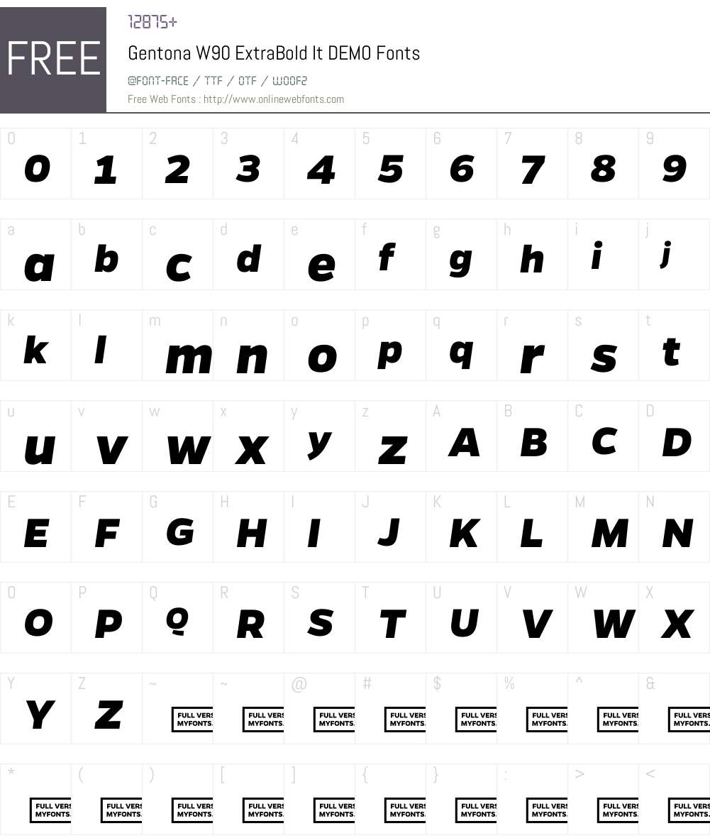 GentonaW90-ExtraBoldItDEMO Font Screenshots