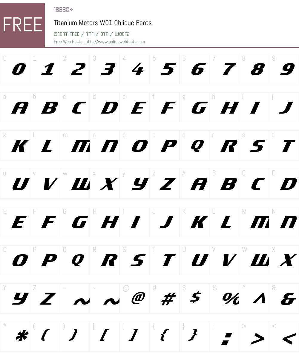 TitaniumMotorsW01-Oblique Font Screenshots