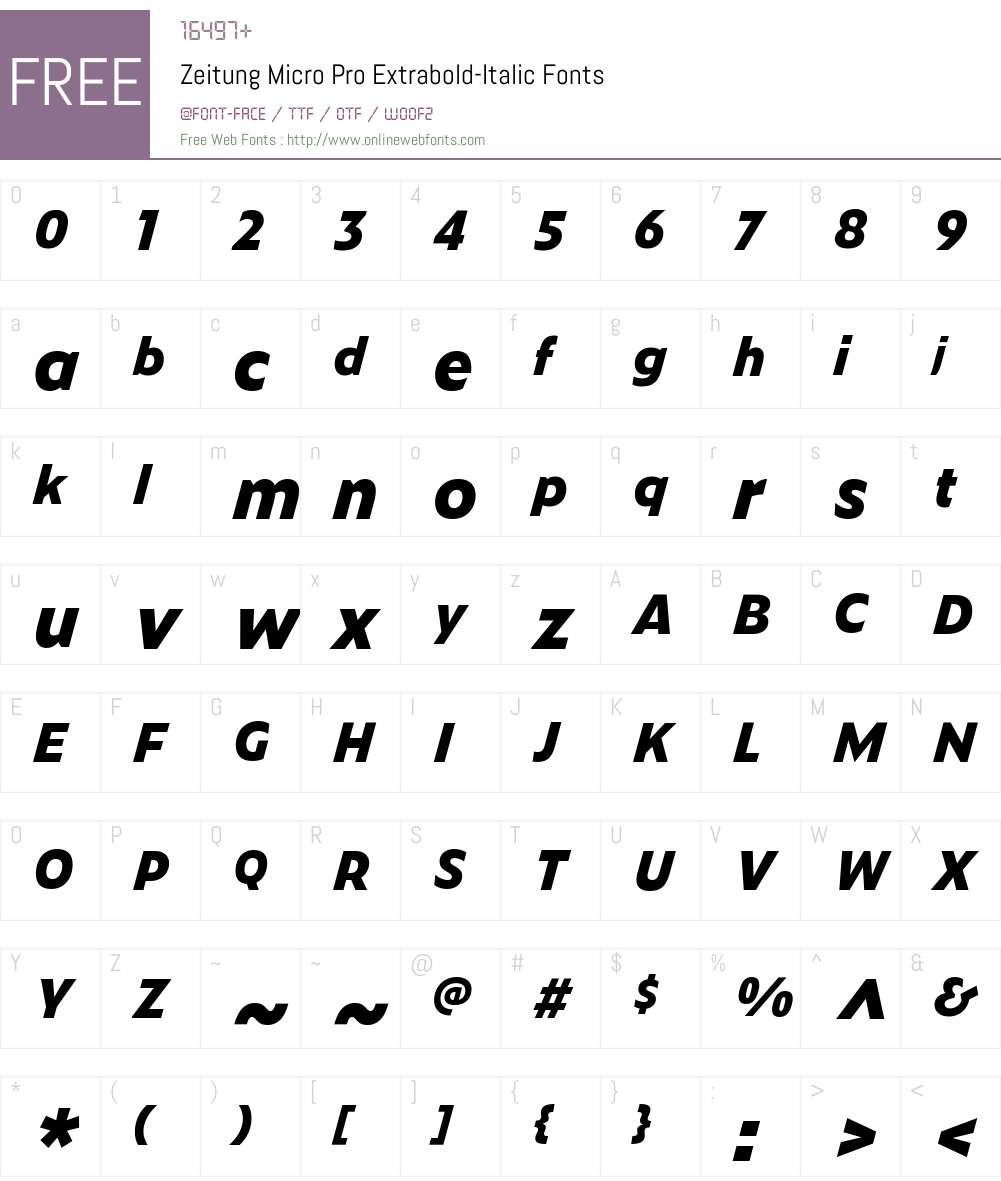 Zeitung Micro Pro Extrabold-Ita Font Screenshots